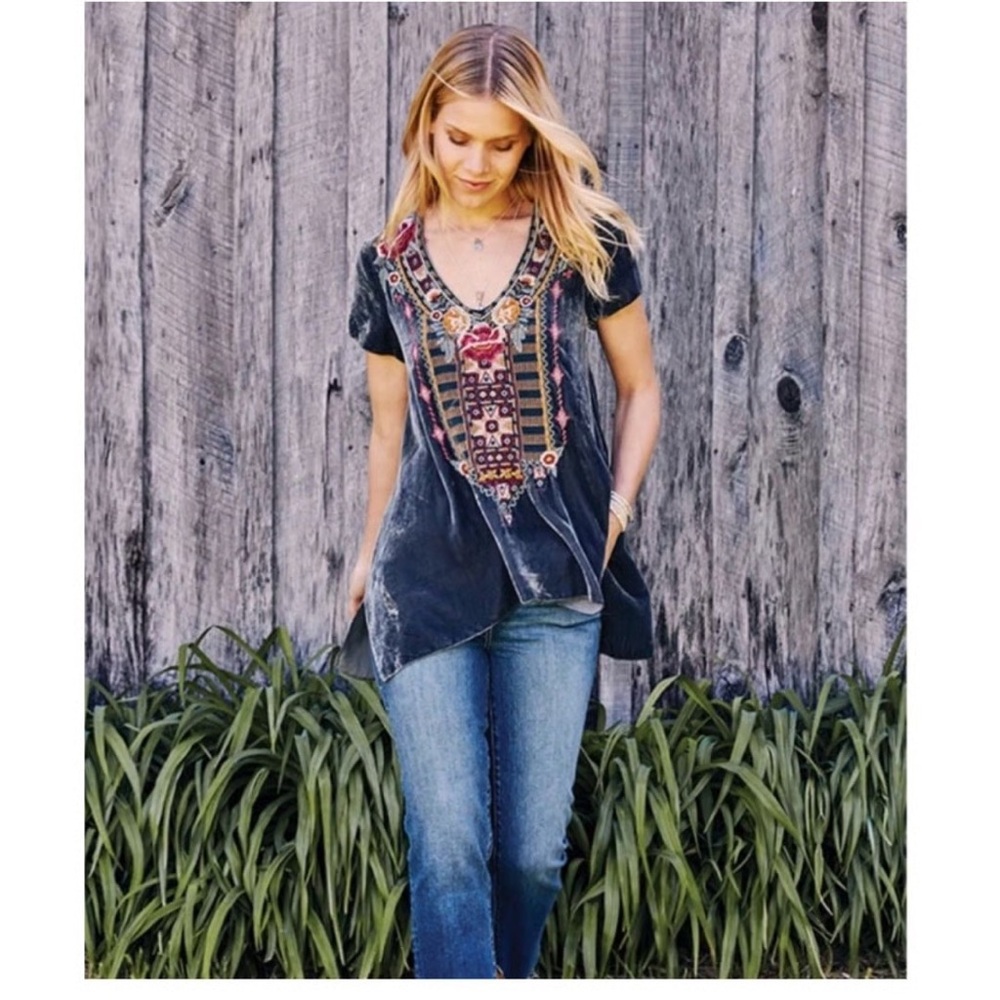 Johnny Was Embroidered Women's Boho Tunic Velvet Sz S